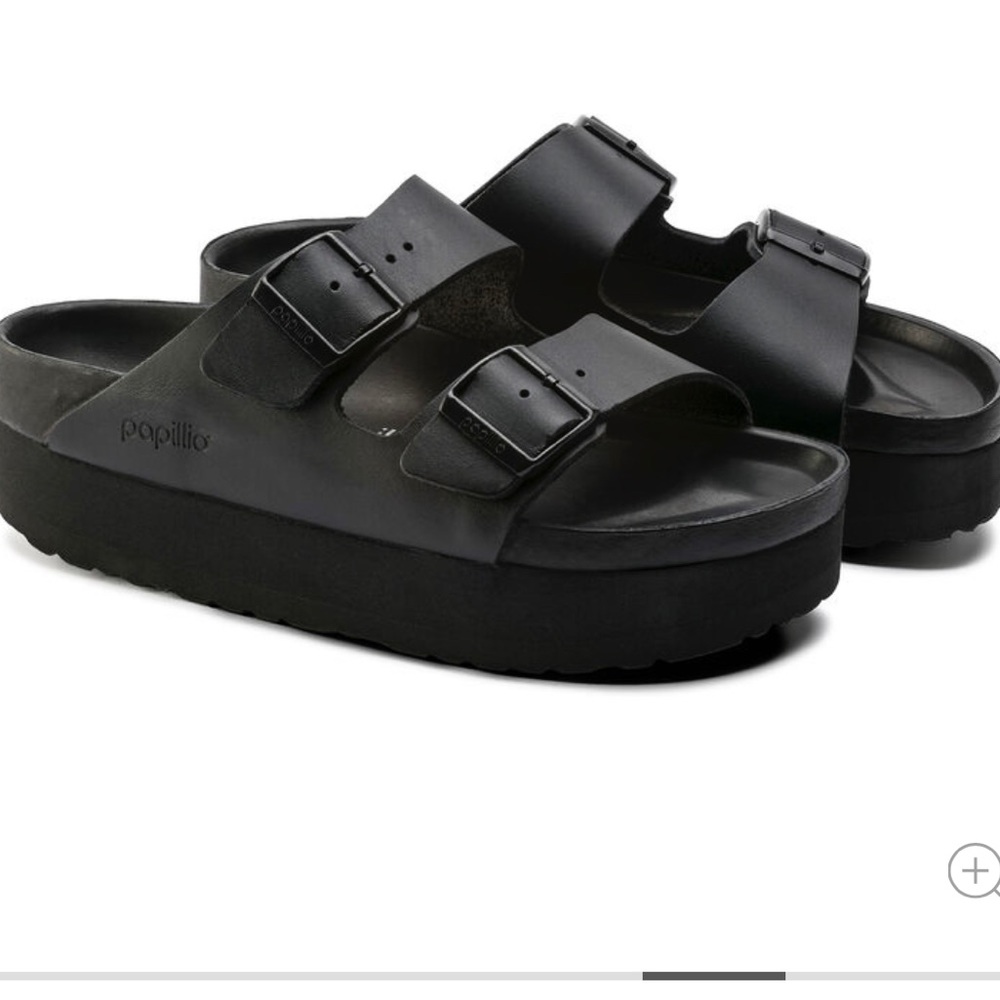 Birkenstock Arizona platform black leather sandal